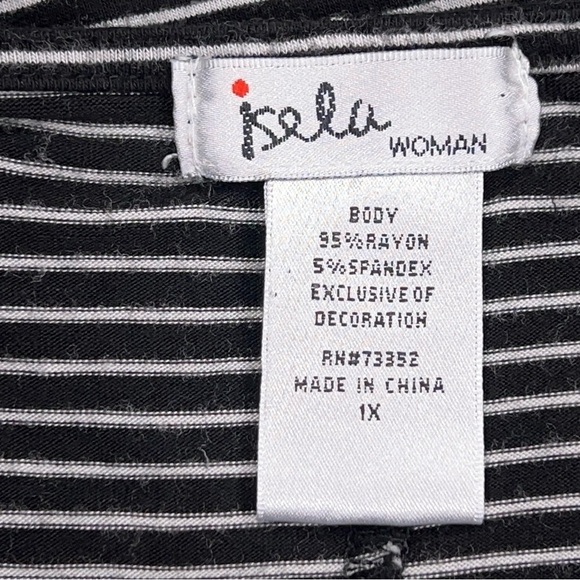 1X Isla Woman Black White Stripe Top 3/4 Sleeve Layered Style Stretch Casual - Picture 9 of 10